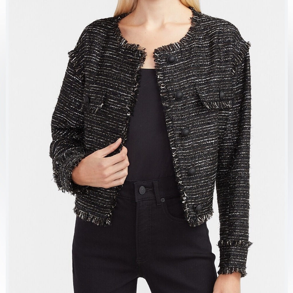 EXPRESS BLACK & METALLIC TWEED JACKET.     S